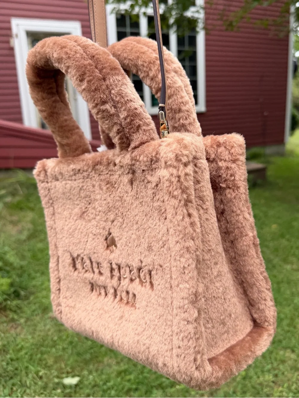Kate Spade Ellie Faux Fur Small Tote Light Fawn Crossbody Bag NWT